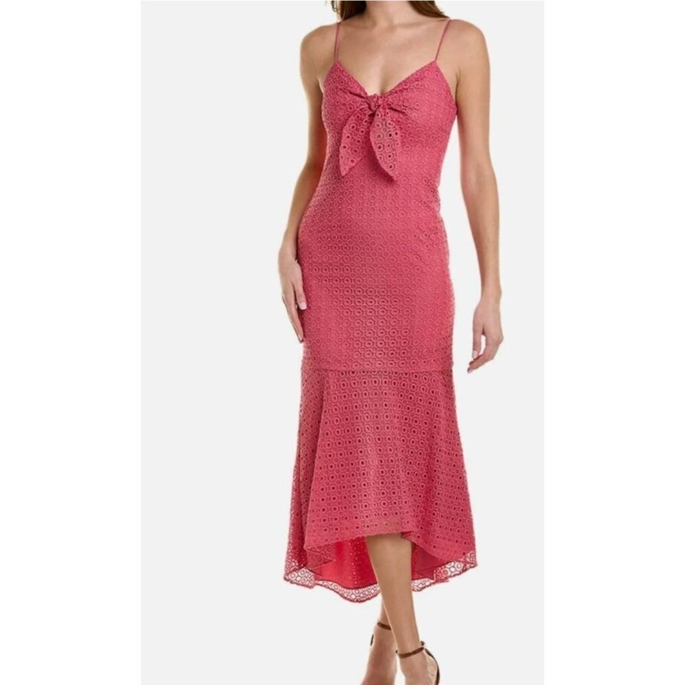 NWT Aidan Mattox Aiden By Lace Maxi Dress Spaghetti Straps Keyhole Hi Low 4 Pink